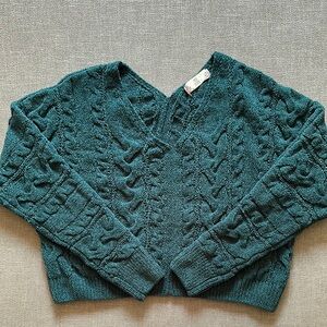 Pink Rose Teal V-Neck Sweater